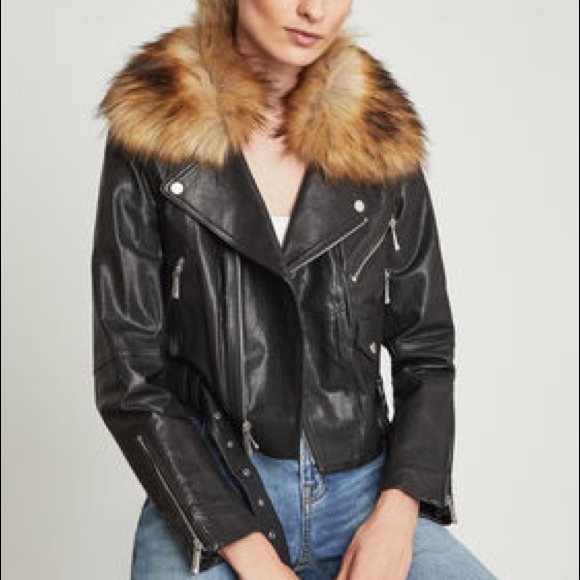 BCBGMaxAzria Jackets & Blazers - 🆕NWT BCBGMAXAZRIA FauxFurTrim Leather Moto Jacket